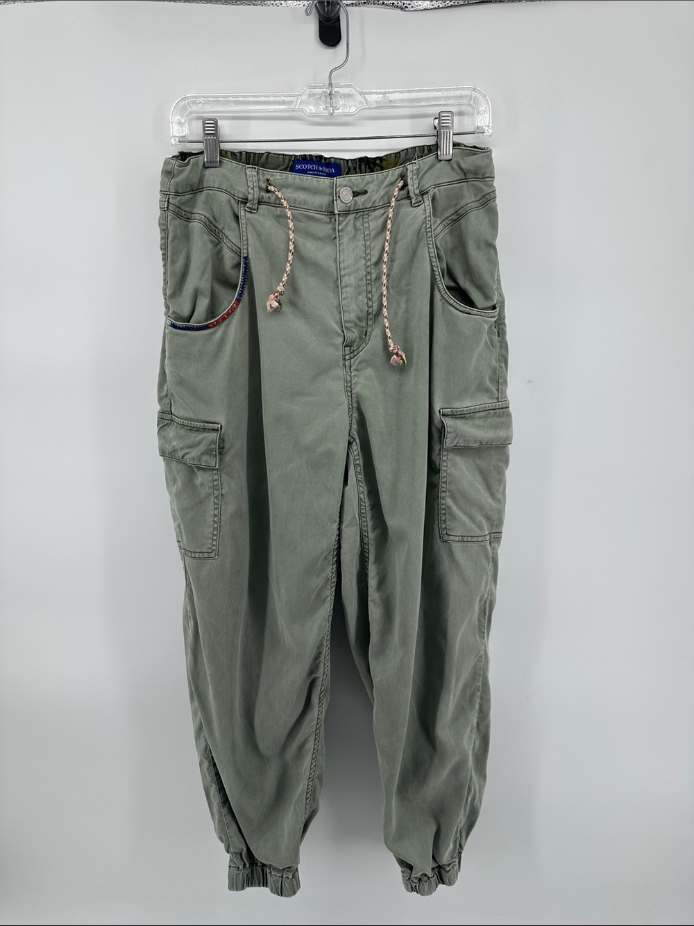 Scotch &‎ Soda Y2K Grunge Boho Streetwear Utility Olive Cargo Joggers Sz28/30
